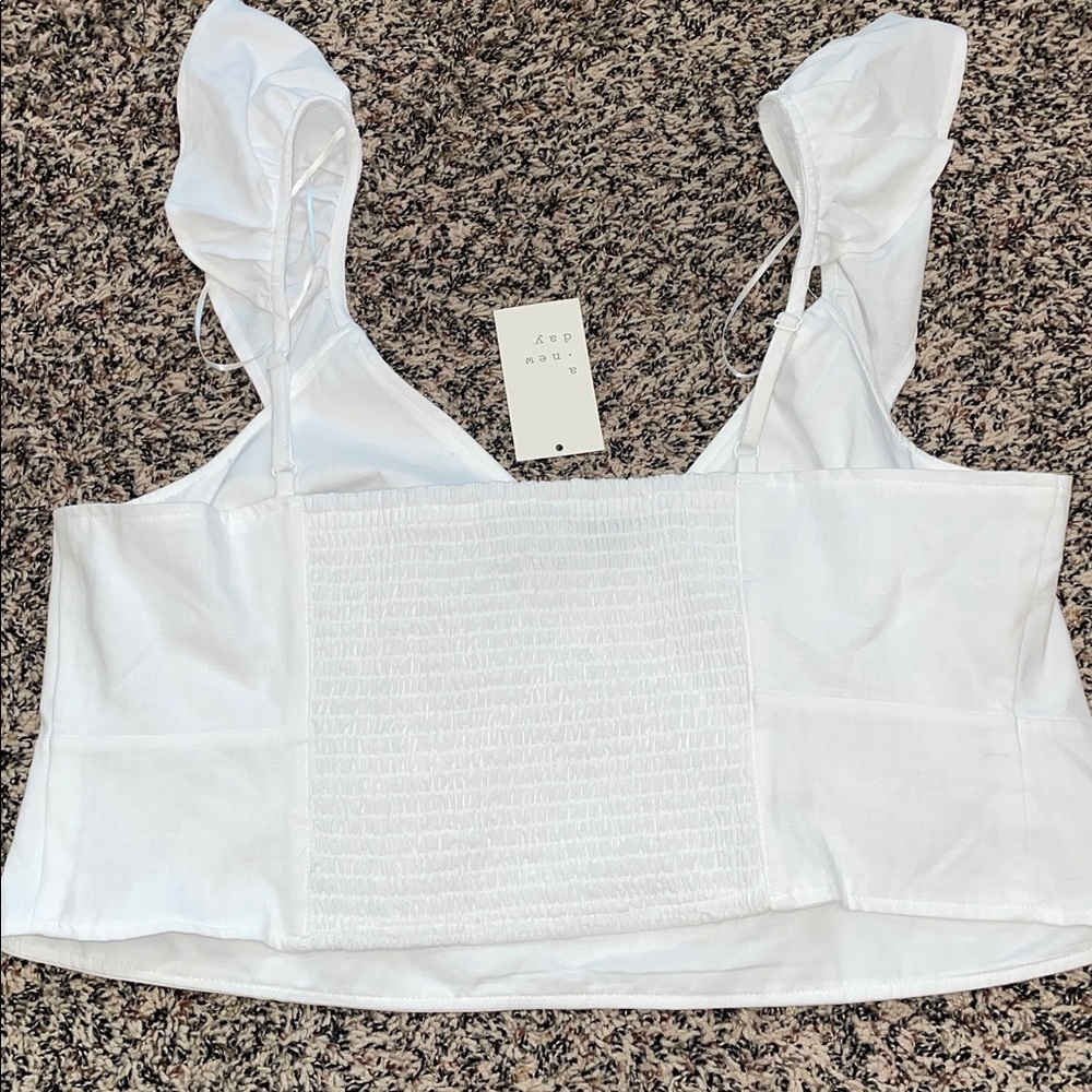 A New Day Smock Crisp White Ruffled Sleeveless Women's Cropped Top Sz XXL | NWT - Picture 3 of 5
